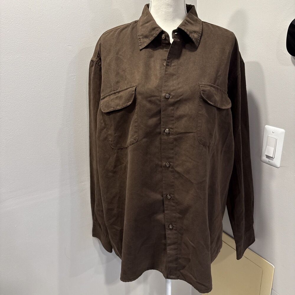 GEORGE Sueded Men's Shirt Long Sleeve Pockets Button Up Brown Soft XL (46/48)